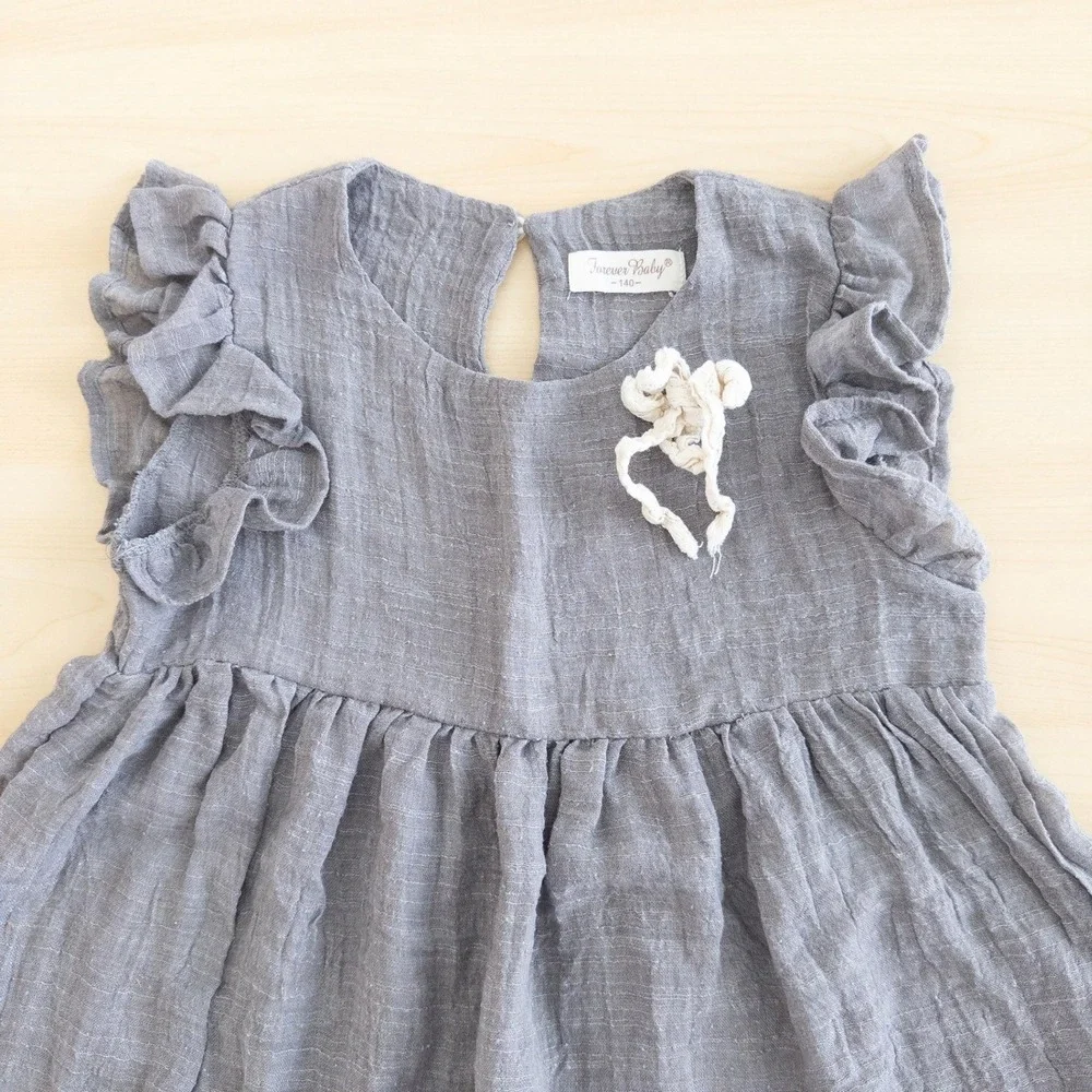 Forever Baby Girls Dress 4T Gray‎ Cotton Ruffle Tiered Gauze Neutral Cottage